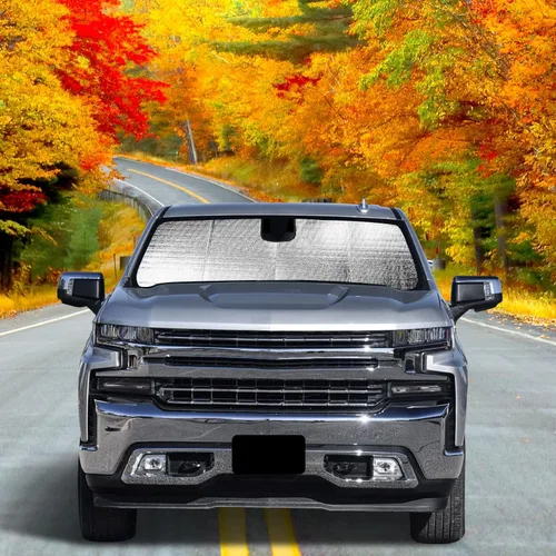 Vista 8 de RT-TCZ Parasol para parabrisas, protector térmico para ventana, parasol para GMC Sierra 2014, 2015, 2016, 2017, para Chevy Silverado 2014-2017