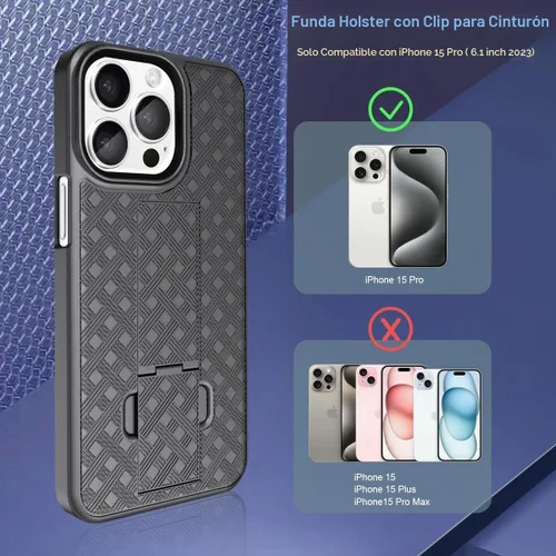 Vista 6 de Fingic Compatible con iPhone 15 Pro Funda con clip para cinturón, soporte