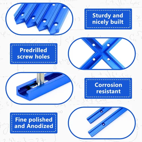 Vista 5 de 2 rieles en T para carpintería con tornillos, herramientas de carpintería de aleación de aluminio, perfil de doble corte, rieles en T universales