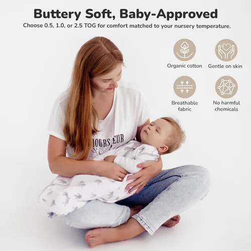 Vista 210 de Mama Cheetah Saco de dormir para bebé de 0.5 TOG, Manta portátil de algodón orgánico para bebé con cremallera bidireccional, Saco de dormir
