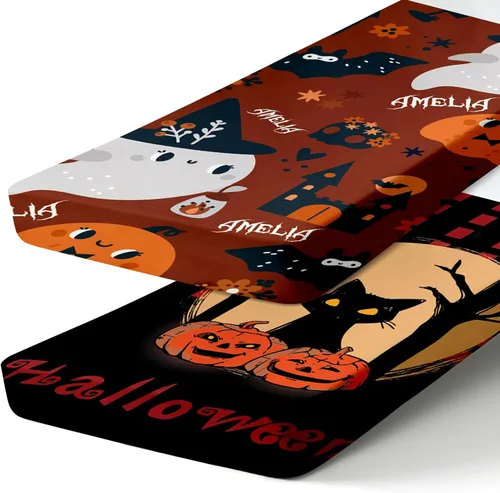 Vista 12 de Sábanas ajustadas personalizadas para cuna, 2 piezas, sábana blanca de Halloween con nombre de bebé, sábana de colchón para bebé, regalos