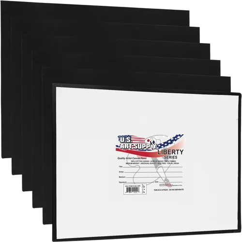 Vista 10 de US Art Supply - Paneles de lienzo negros de 6 x 6 pulgadas, calidad de artista profesional, sin ácidos, paquete de 6