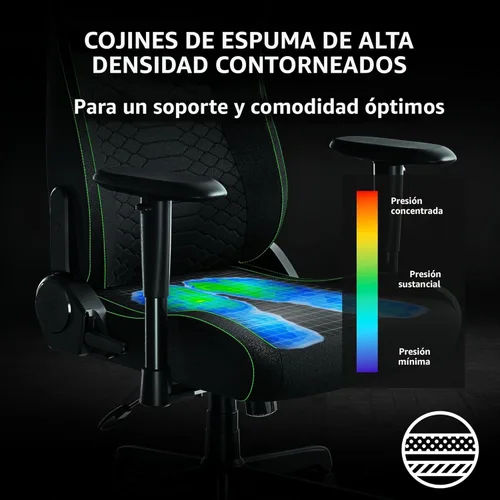 Vista 6 de Silla ergonómica para videojuegos Razer Iskur V2 X: Soporte lumbar incorporado - Base de asiento ampliada - Cojines de espuma de alta densidad