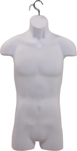 SSWBasics Maniquí de torso moldeado para hombre, a prueba de roturas, blanco, con gancho - Se adapta a las tallas de hombre