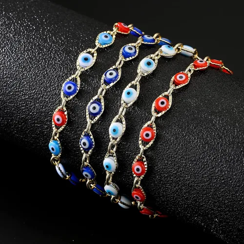 Vista 3 de Pulsera chapada en oro de 14 quilates para mujer, joyería de la suerte, pulsera de cadena de ojo azul turco para niñas, regalo de cumpleaños