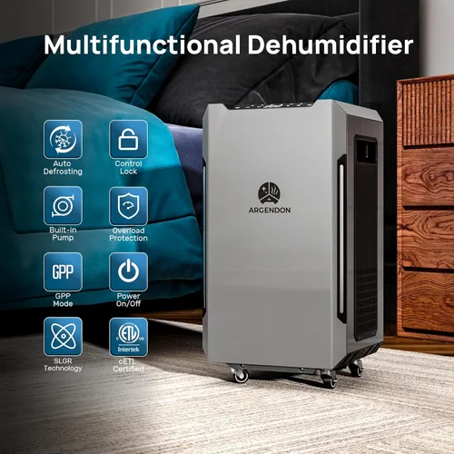Vista 4 de ARGENDON Deshumidificador Energy Star de 70 PPD para sótano, deshumidificador comercial con bomba y manguera de drenaje, control de humedad