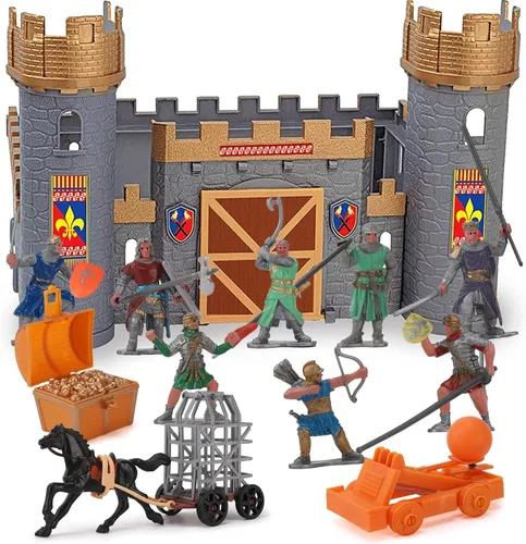 Liberty Imports Medieval Castle Kingdom Knights Action Figure Toy Army Playset with Castle, Figurines, Catapult, and Acessories Kids Playset in
