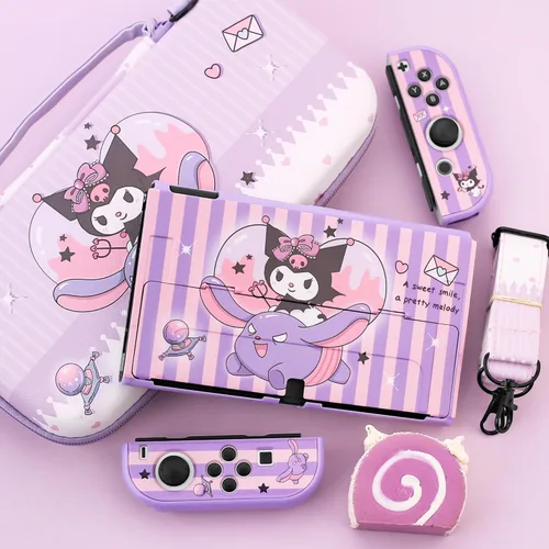 Vista 7 de HYPERCASE Cute Switch OLED Carrying Bag Purple Bunny for Console&Accessories, with Switch OLED Dockable Cover PC Hardshell, Screen Protector
