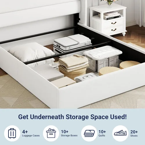 Vista 6 de Allewie Cama de almacenamiento elevable de terciopelo tamaño Queen, cabecera moderna con respaldo alado, soporte hidráulico, no necesita somier