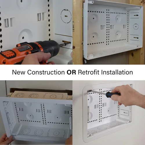 Vista 5 de Legrand - Gestión de cables OnQ, caja multimedia en pared, carcasa de cableado estructurado de doble propósito, caja de almacenamiento empotrada