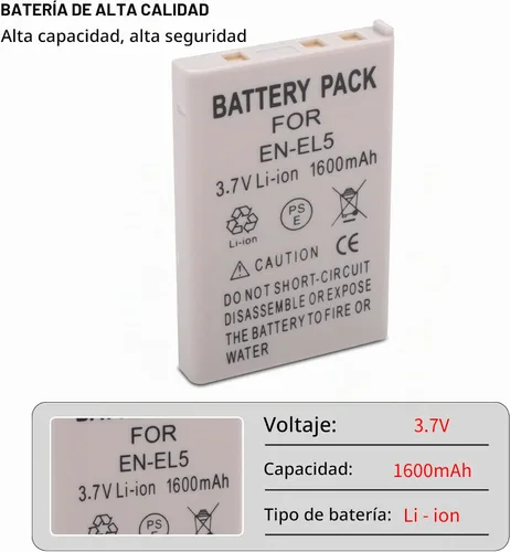 Vista 2 de Paquete de 2 baterías EN-EL5 con cargador dual para Nikon CoolPix P80, P90