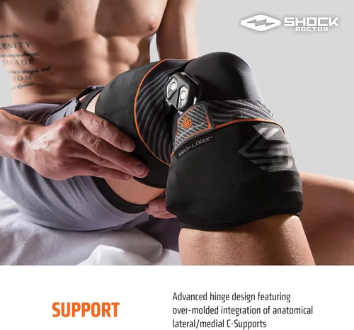 Vista 3 de Rodillera Shock Doctor Bionic con manga de compresión. Soporte lateral articulado BIO-LOGIX para inestabilidades, ligamentos, LCA, LCC, LCP, lesión