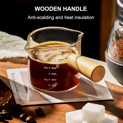 Vista 4 de PARACITY Tazas de café expreso con asa, taza medidora de vidrio de doble boquilla de 3.5 onzas con doble escala, vaso de chupito de espresso