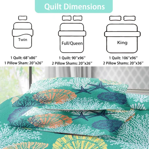 Vista 6 de Tritard Juego de edredón costero de 3 piezas tamaño matrimonial/queen, edredones reversibles de microfibra con 2 fundas decorativas, ropa de cama