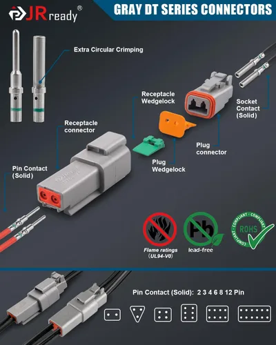 Vista 6 de JRready ST6110 Deutsch Kit de Conectores, DT Impermeable Conectores 2 3 4 6 8 12 Pin, Herramienta de Crimpado Deutsch Azul 14-22AWG, Contactos