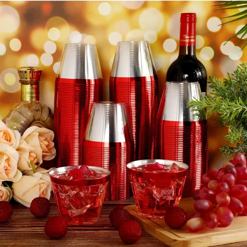 Vista 8 de Patelai 200 vasos de plástico con borde de 9 onzas, vasos de vino desechables, vasos de plástico transparente resistentes para fiestas, bodas Negro