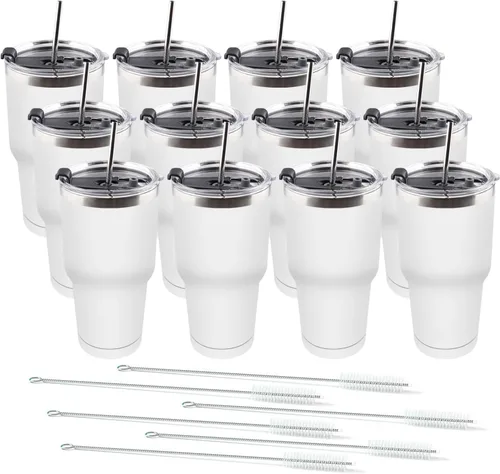 Vista 9 de Amtidy Paquete de 8 tazas de viaje de 30 onzas, vaso de acero inoxidable recubierto de polvo de doble pared a granel, taza de café aislada duradera