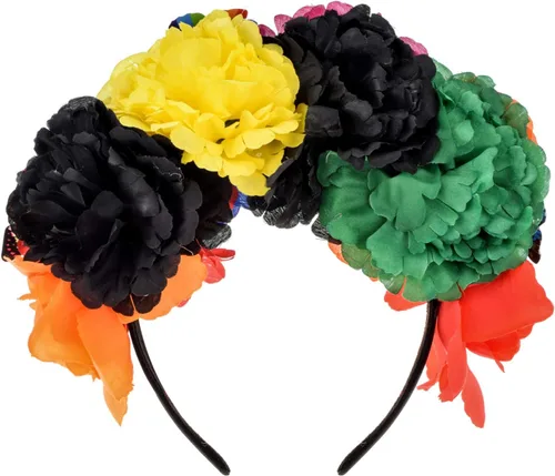 Vista 2 de Frida Kahlo NC26 - Diadema con corona de rosas mexicanas para disfraz de fiesta de Halloween