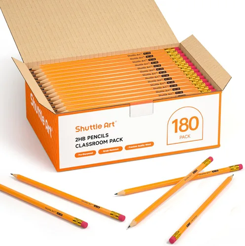 Vista 8 de Shuttle Art 60 paquete de lápices, #2 HB, lápices preafilados con gomas de borrar en la parte superior, lápices de madera premium en color amarillo