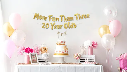 Vista 2 de Cartel dorado con purpurina preencordada con texto en inglés «More Fun Than Three 20 Years», decoraciones de 60 cumpleaños y aniversario