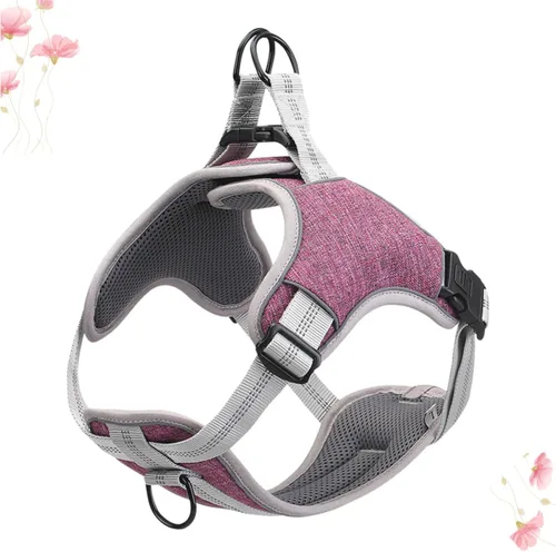 Vista 7 de DECHOUS Reflective Dog Harness Vest Type Adjustable No-Pull Breathable Chest Strap Purple Medium for Walking Outdoor Pet Dogs