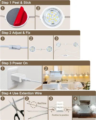 Vista 6 de KeShu Luces LED blancas regulables para debajo del gabinete, luces de armario cableadas, aplicación Bluetooth inteligente, control remoto debajo