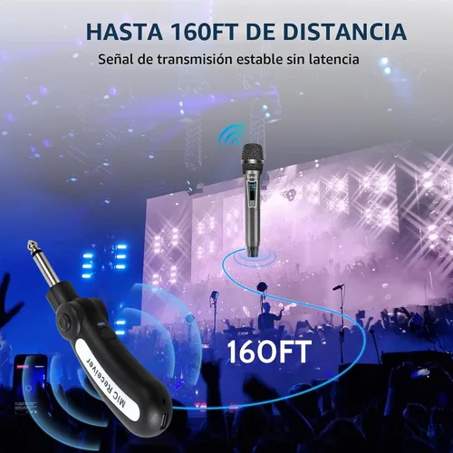 Vista 6 de Micrófono inalámbrico de karaoke, sistema de micrófono de mano sin demoras con receptor recargable, adecuado para cantar, enseñar, iglesia, bodas