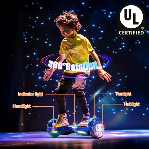 Vista 5 de LIEAGLE Scooter, Self Balancing Scooter with Bluetooth Speaker LED Lights Wheels,Dual 300w Motors, 7.5 mph Max Speed & 8.5 Miles Max Range, for