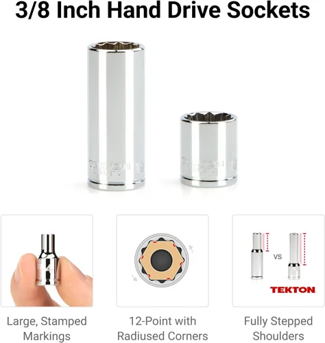 Vista 3 de TEKTON Juego de llaves de vaso y trinquete de 12 puntos con rieles y bandeja, 44 piezas (0.236-0.945 in) SKT13202