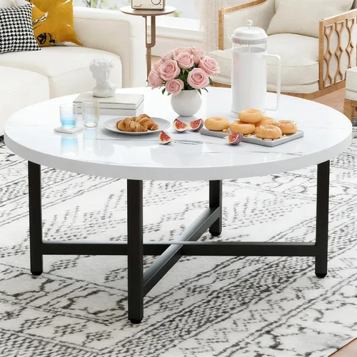 Vista 15 de Mesa de Centro, Mesas de Centro Pequeñas de 23.6", Mesas de Centro Redondas Negras para Sala de Estar, Mesa de Piso para Sentarse en el Suelo, Mesa