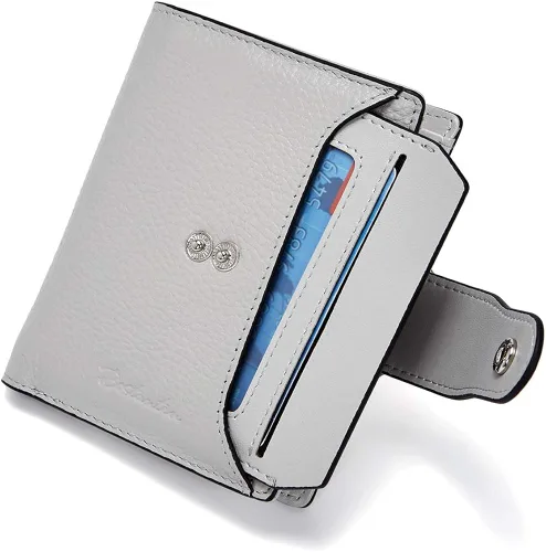 Vista 6 de BOSTANTEN - Billetera de cuero para mujer con bloqueo RFID pequeña con cremallera de bolsillo para tarjetas con ventana para documento