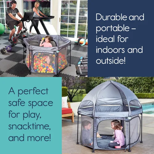 Vista 6 de Hiccapop PlayPod de 53 pulgadas para bebé al aire libre con toldo, corralito portátil de lujo para bebés y niños pequeños con cúpula