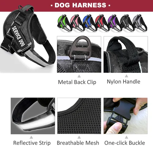 Vista 3 de Chaleco para Perro de Servicio, 9 Parches Arnés para Perro sin Tirones y Correa con Asa, Chaleco para Mascota Fácil de Poner y Quitar con Correas