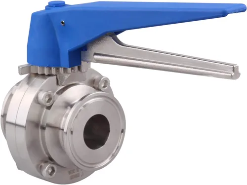 Vista 4 de DERNORD Válvula de mariposa Tri Clamp de 1.5 pulgadas con mango de gatillo azul de acero inoxidable 304 Tri Clamp Clover (tubo de 1 pulgada OD)