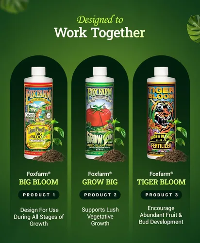 Vista 5 de FoxFarm Fertilizer Soil Trio Liquid Nutrient: Tiger Bloom, Grow Big, Big Bloom Botellas - (Paquete de 3-1 pinta)