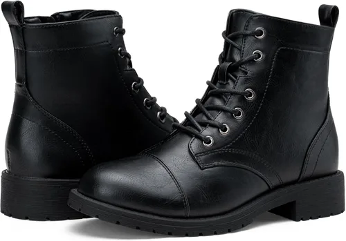 Vista 5 de Vepose Botines de moda para mujer, botines de tacón bajo con cordones para mujer