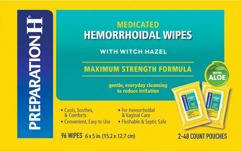 Vista 12 de Preparation H Toallitas desechables para hemorroides con hamamelis para aliviar la irritación de la piel, 96