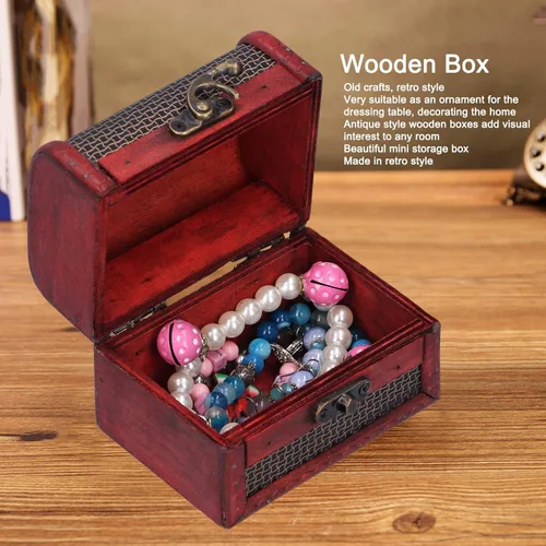 Vista 3 de Caja de madera retro, 4 piezas pequeñas de almacenamiento de joyas, caja de almacenamiento de madera para recuerdos, mini caja del tesoro con tapa