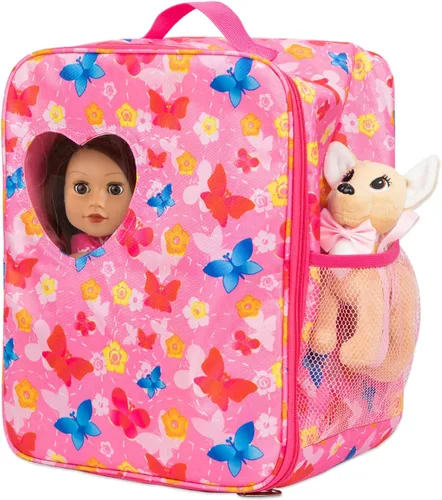 Vista 9 de ZITA ELEMENT Mochila de muñeca de 18 pulgadas con diseño de mariposa con ropa y accesorios, incluyendo ropa de muñecas de 18 pulgadas, zapatos