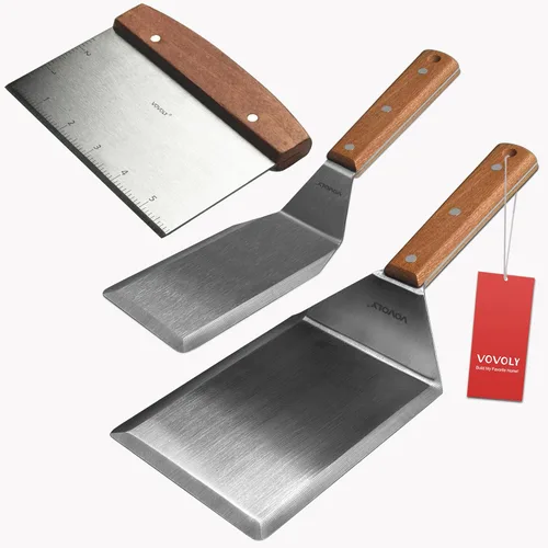 Vista 11 de Juego de espátulas de metal de acero inoxidable para plancha, espátula raspadora para parrilla para BBQ/parrilla de superficie plana - mango