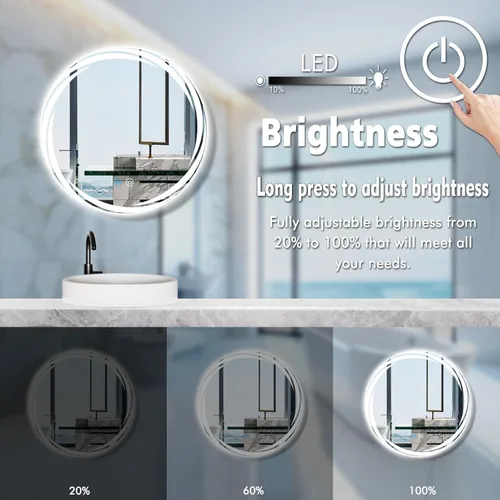 Vista 2 de Espejo iluminado redondo giratorio único de 20 pulgadas para baño, hotel, maquillaje, pared, LED, redondo, espejo de tocador con luces, memoria