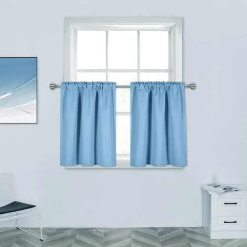 Vista 15 de MUMFAS Cortina pequeña de 36 pulgadas, 2 paneles de cortinas opacas para cocina, ventana corta, cafetería, juego de cortinas con bolsillo para Negro