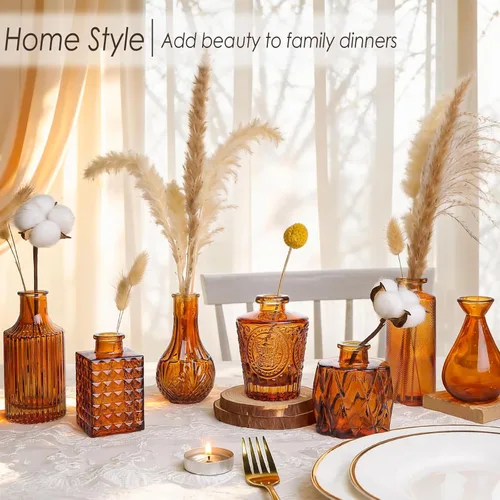 Vista 4 de UPBUD Juego de 36 jarrones de cristal marrón, mini jarrón para centros de mesa, pequeños jarrones de brote ámbar a granel para decoraciones de boda