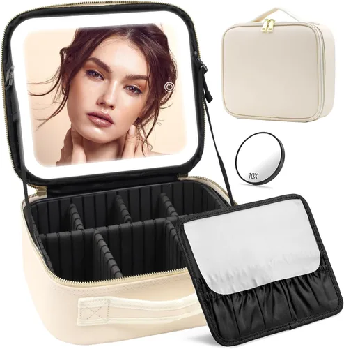 Vista 15 de Estuche de Maquillaje de Tren con Espejo y Luz de 3 Colores Ajustar Brillo, Bolsa de Maquillaje con Espejo Estuche de Cosméticos Recargable