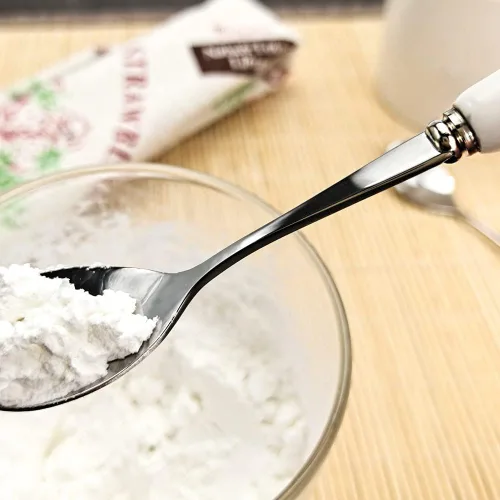 Vista 4 de 2 cucharaditas de acero inoxidable con mango de cerámica blanca (SUS304) de 5.5 pulgadas