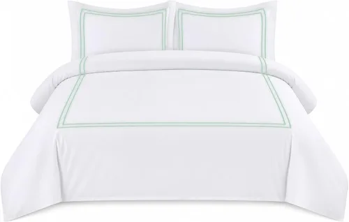 Vista 27 de BedDecor Lujoso juego de funda de edredón de algodón egipcio de 400 hilos, 1 pieza con hermoso bordado de 2 rayas