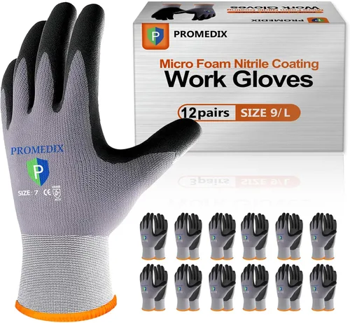 Vista 16 de PROMEDIX P Nitrile Coated Work Gloves,MicroFoam Safety Work Gloves Men,Seamless Knit Nylon&spandex Gloves with Grip