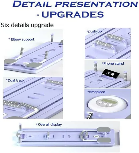 Vista 4 de Kit de barra de pilates portátil con bandas de resistencia, plataforma de ejercicio morado, barra de altura ajustable, sistema de entrenamiento