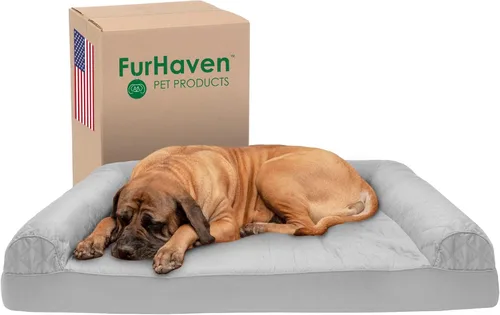Vista 22 de Furhaven - Cama de espuma de gel refrescante para perro, estilo sofá, acolchada, con funda extraíble y lavable, color marrón tostado, tamaño jumbo