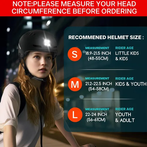 Vista 2 de DKONI Casco de bicicleta con luces LED, casco de bicicleta para viajeros, casco de ciclismo recargable por USB, casco de luz LED frontal y trasera
